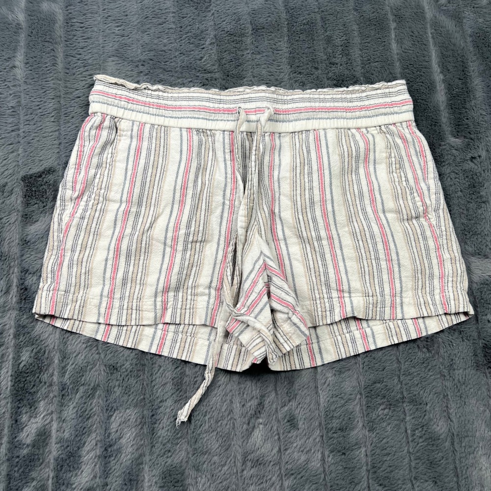 Loft Outlet Womens Small Linen Blend Striped Drawstring Shorts Pink Blue White